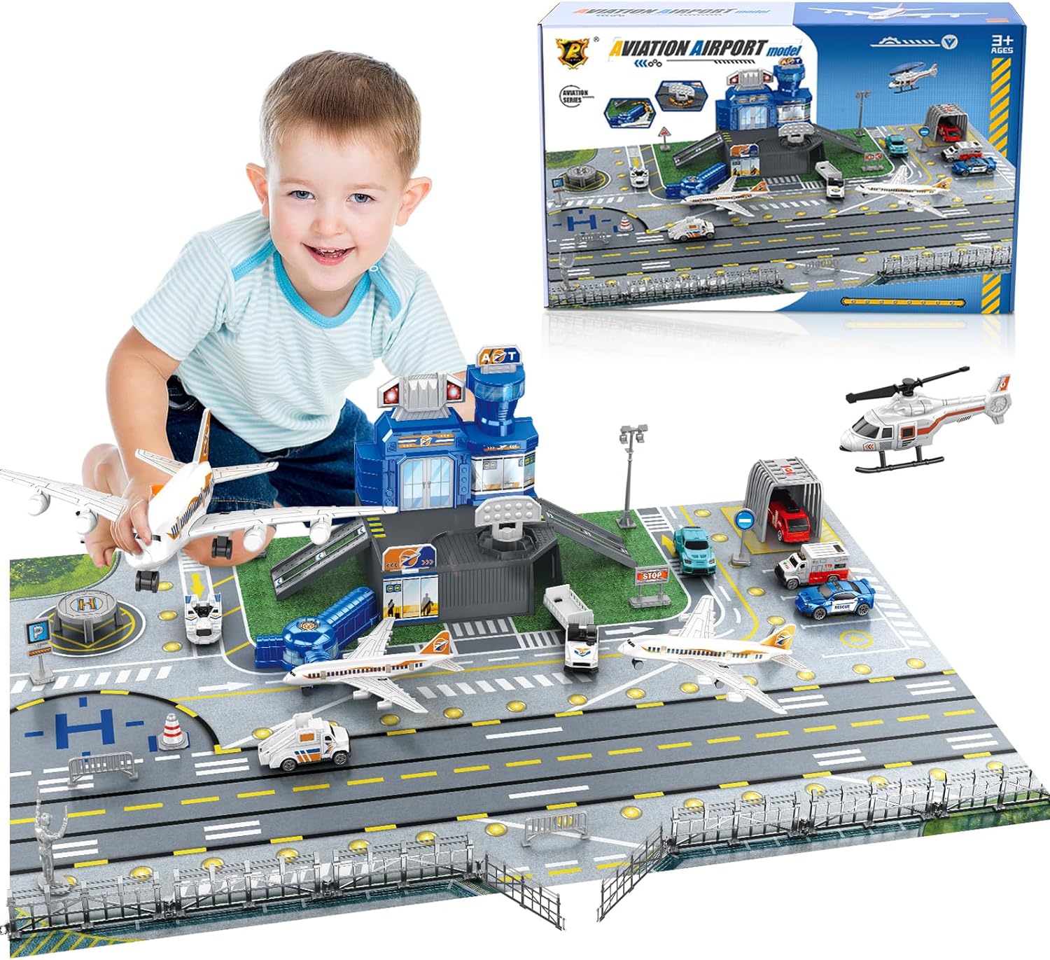 子供用空港シーンおもちゃセット、車、ヘリコプター、飛行機、タ - Model Kit Planes のレビューと価格