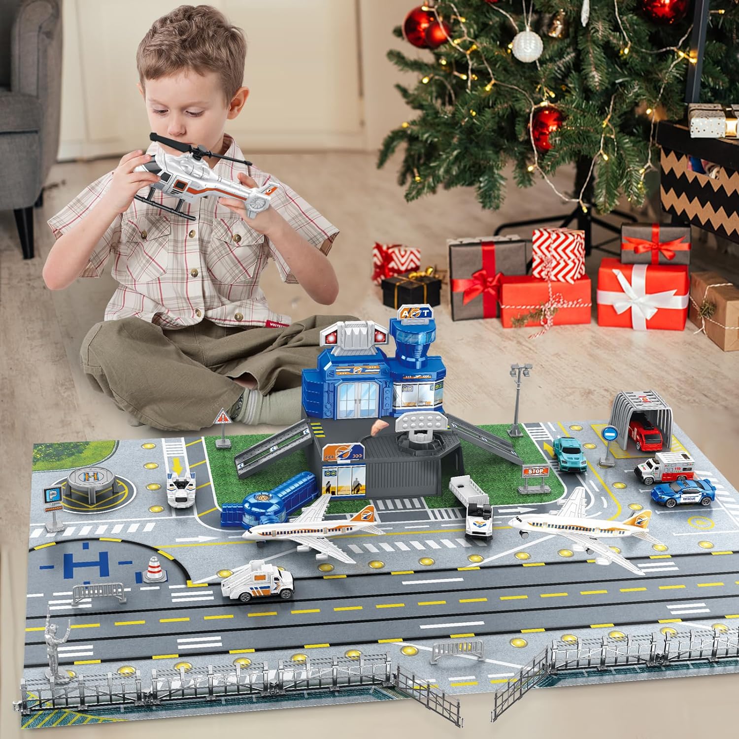 子供用空港シーンおもちゃセット、車、ヘリコプター、飛行機、タ - Model Kit Planes のレビューと価格